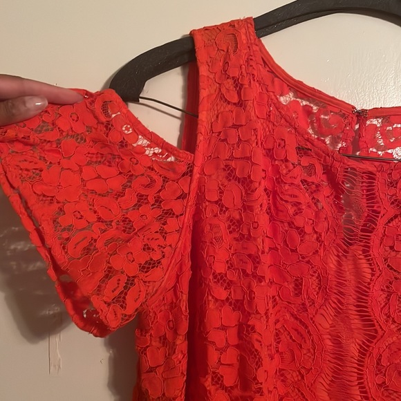 Orange red floral A-Line linen dress, great condition, fall color, wore once - Picture 4 of 4